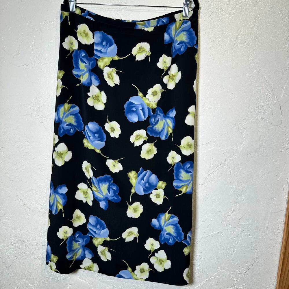Kathie Lee Woman Size 18W Midi Skirt Floral Black Blue Cottage Romantic Spring